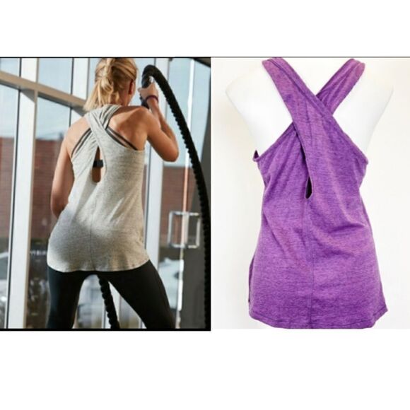 Calia Heathered Purple Key Hole Loose Fit CrissCross Cut Out Athletic tank top S - Picture 1 of 12